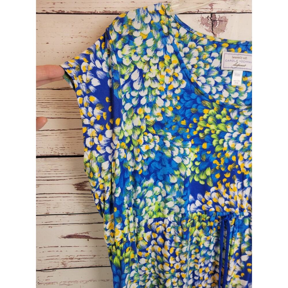 Vtg Carol Hochman Sleepwear Nightgown Blue Yellow Floral Slinky Women's Size P1X - Picture 5 of 11